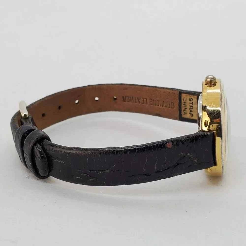 Carriage Timex 27MM Women's Watch White‎ Dial Black Leather Bands New Battery